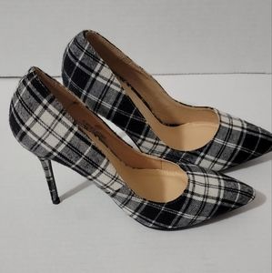 Women's Black and White Plaid Heels